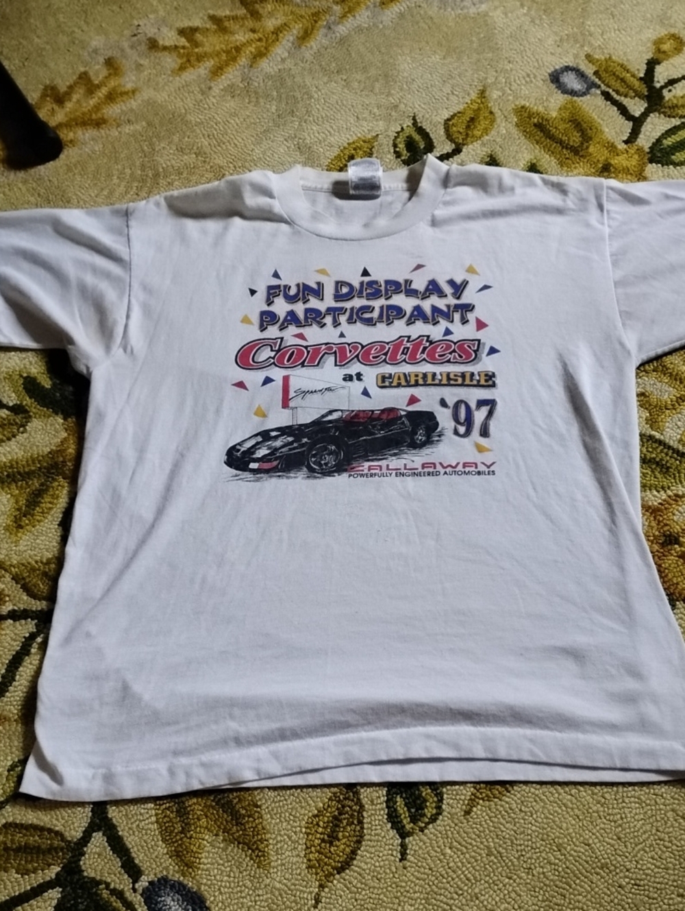 Men's White Vintage Large Carlisle Corvette Callaway 97 Car Automotive Shirt
